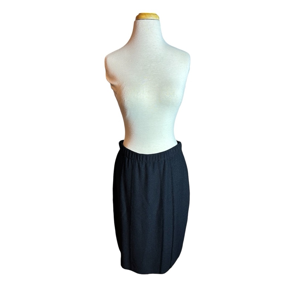 Vintage St. John Elegant Black Knit Pencil Midi Skirt
